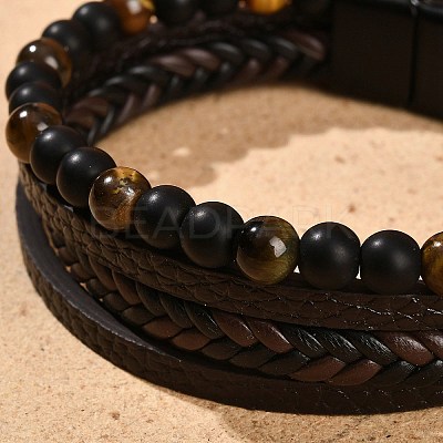 Natural Tiger Eye & Glass Round Beaded Bracelets BJEW-G732-01B-1