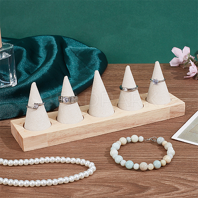 5 Cone Wooden Ring Organizer Holder RDIS-WH0031-02A-04-1