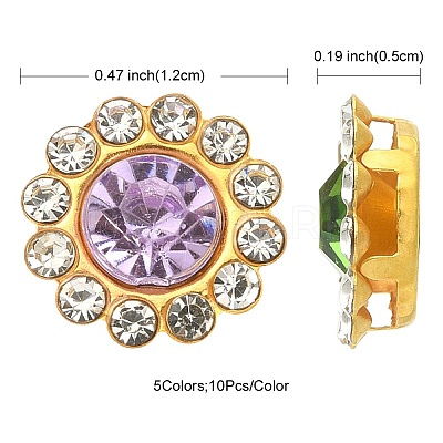 50Pcs 5 Colors Flower Sew on Rhinestone RGLA-YW0002-02-1