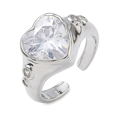 Brass Pave Cubic Zirconia Cuff Open Rings for Women RJEW-L343-08P-01-1