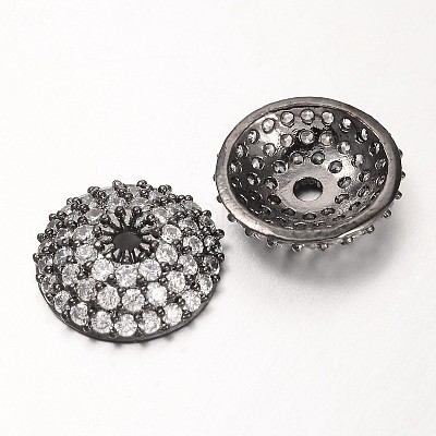 Apetalous Half Round/Dome Brass Micro Pave Cubic Zirconia Bead Caps ZIRC-D063-B-1