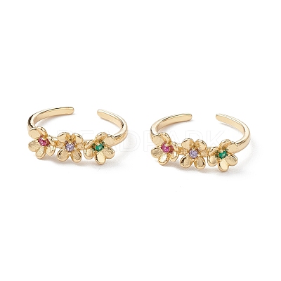 Flower Colorful Cubic Zirconia Cuff Ring RJEW-M146-06G-1
