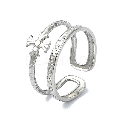 304 Stainless Steel Double Twist Crucifix Cuff Rings RJEW-M019-30P-1