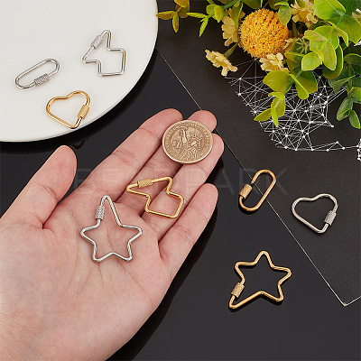 8Pcs 8 Styles 304 Stainless Steel Screw Carabiner Lock Charms AJEW-AN0007-13-1