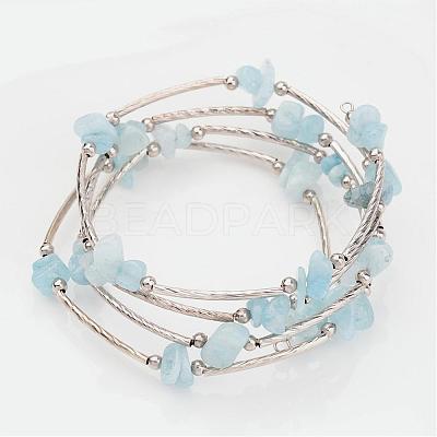 Four Loops Natural Aquamarine Beaded Wrap Bracelets BJEW-JB02332-01-1
