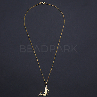 201 Stainless Steel Dolphin Pendants Necklaces NJEW-S105-JN710-45-2-1