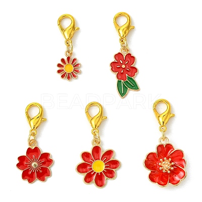 10Pcs 5 Styles Flower Alloy Enamel Pendant Decorations HJEW-JM02749-1