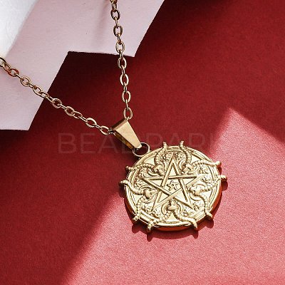 Demon Goat Pentagram 304 Stainless Steel Pendant Necklaces NJEW-M096-39G-1