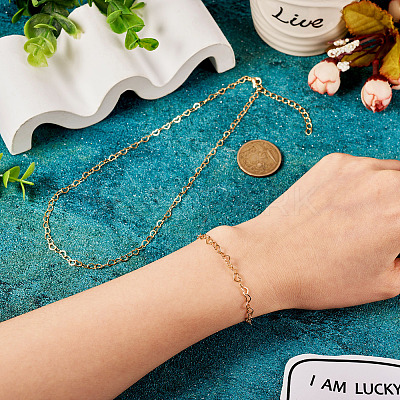 Brass Heart Link Chain Bracelet & Necklace with 304 Stainless Steel Lobster Claw Clasps SJEW-TA0001-03-1