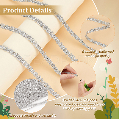 Polyester Braided Metallic Lace Trim SRIB-WH0011-180D-02-1