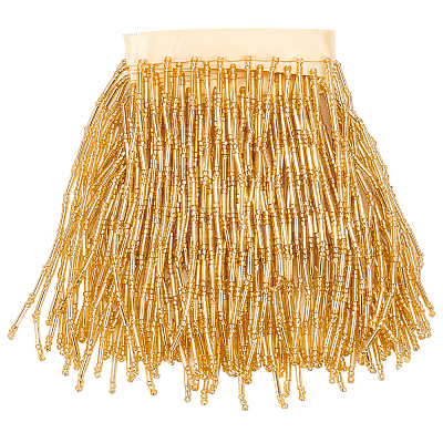 1 Yard Polyester Lace Trims with Glass Beaded Tassel DIY-WR0003-84A-1