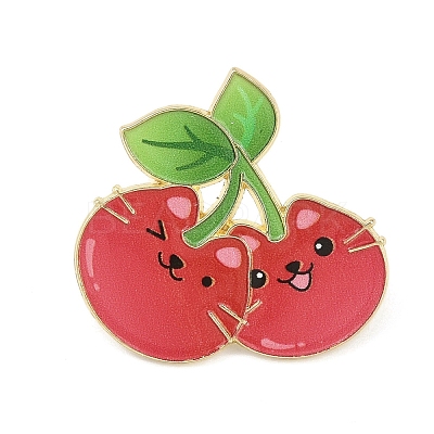 Cat Shape with Cherry Enamel Pins JEWB-I052-02G-06-1