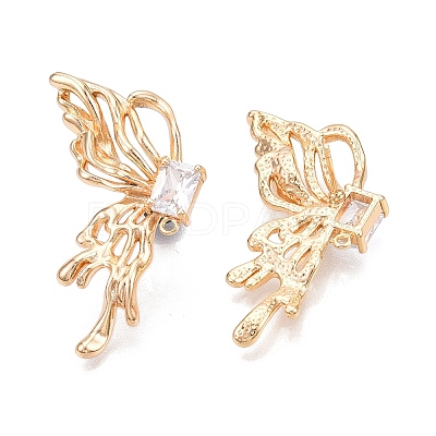 Brass Pave Clear Cubic Zirconia Butterfly Stud Earring Findings KK-N232-450G-1