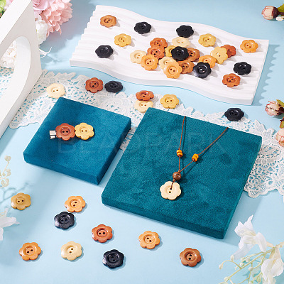 90Pcs 6 Colors 2-Hole Wood Flower Buttons BUTT-TA0001-40D-1