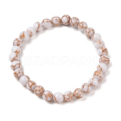Synthetic Turquoise(Dyed) Round Beaded Stretch Bracelets G-U005-01A-08-1