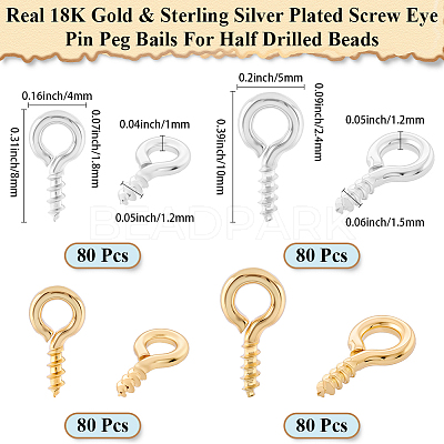 320Pcs 4 Style Brass Screw Eye Pin Peg Bails KK-BBC0020-32-1