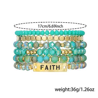 6Pcs 6 Styles Bohemian Style Alloy and Resin Synthetic Quartz Crystal Bracelet Sets FS-WG14188-01-1