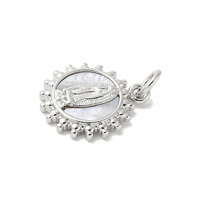Brass Pave Natural White Shell Pendants KK-S522-06A-P-1