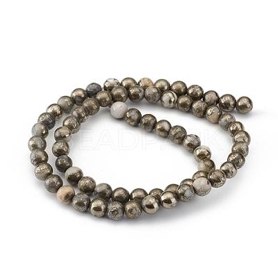 Natural Pyrite Beads Strands X-G-G839-01-6mm-1
