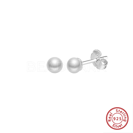 Round Natural Pearl Stud Earrings EJEW-G411-04A-P-1