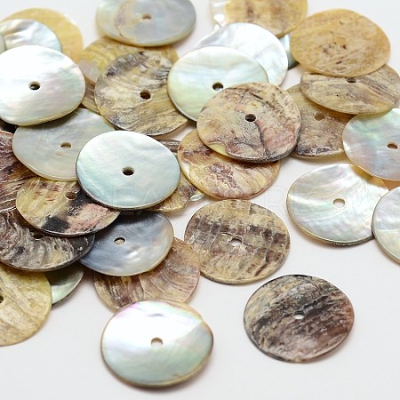 Flat Round Akoya Shell Beads SHEL-N034-09-15mm-1