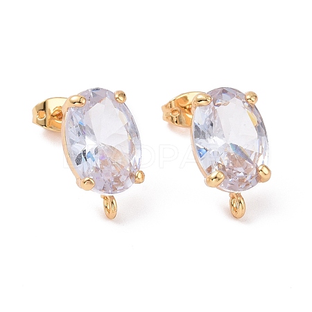 Brass Micro Pave Clear Cubic Zirconia Stud Earring Findings X-KK-G420-18G-1