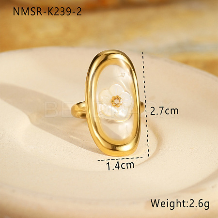 Preserved Flowers 304 Stainless Steel and Epoxy Resin Open Cuff Rings for Women FS-WGCF311-18-1