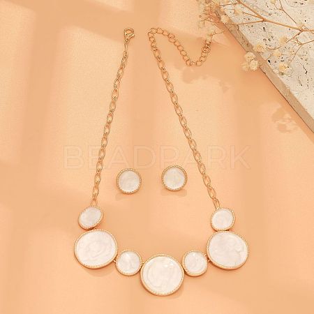 Alloy White Enamel Pendant Necklaces & Stud Earrings Sets FS-WG9902A-04-1