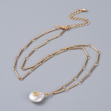 Natural Pearl Pendant Necklaces NJEW-JN02409-1