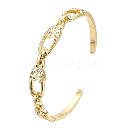Clear Cubic Zirconia Safety Pin Open Cuff Bangle BJEW-N014-024-1