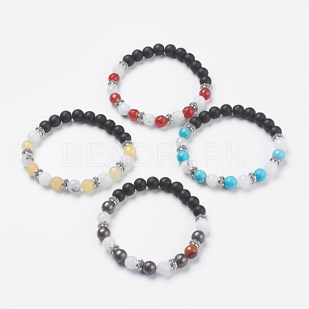 Natural & Synthetic Mixed Stone and Natural Agate Beads Stretch Bracelets BJEW-JB03733-1