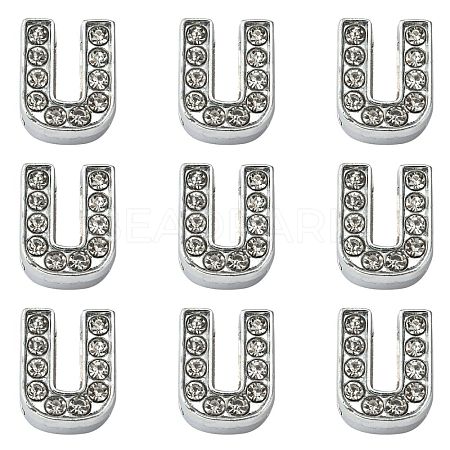 Alloy Initial Slide Charms with Grade A Rhinestones ALRI-R032-U-FF-1