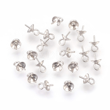 925 Sterling Silver Cup Pearl Bail Pin Pendants STER-P045-01P-4mm-1