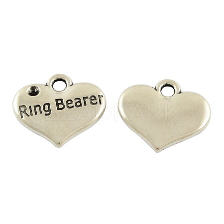 Tibetan Alloy Heart Carved Word Ring Bearer Wedding Charms Rhinestone Settings X-TIBEP-GC222-AS-RS-1