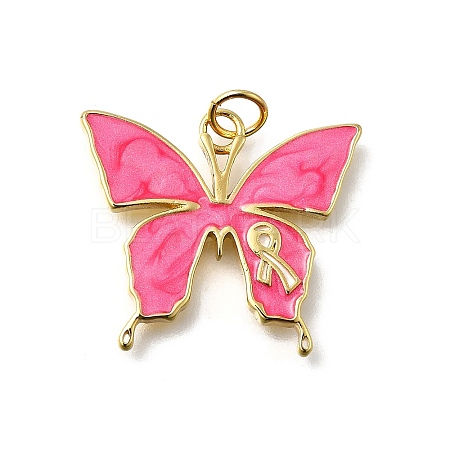 October Breast Cancer Pink Awareness Ribbon Brass Enamel Pendants KK-S517-04B-G-1