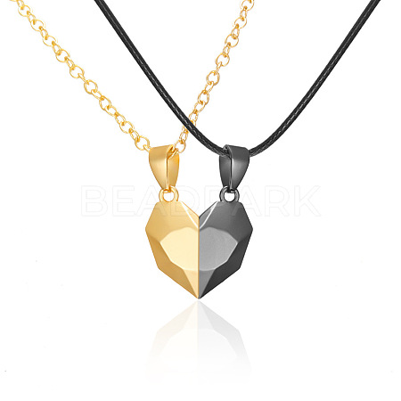 Valentine's Day Stainless Steel Magnetic Heart-shaped Couples Necklace Set with Peach Heart Pendant RE7695-8-1