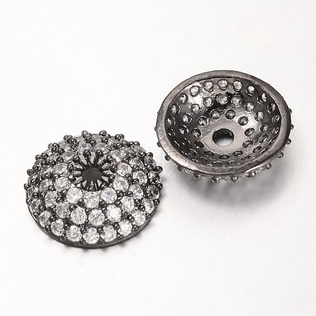 Apetalous Half Round/Dome Brass Micro Pave Cubic Zirconia Bead Caps ZIRC-D063-B-1