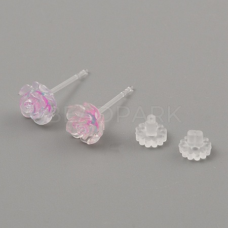 Resin Stud Earrings EJEW-WH0016-39B-1