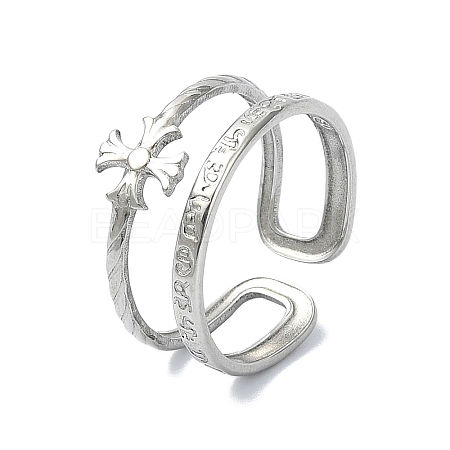 304 Stainless Steel Double Twist Crucifix Cuff Rings RJEW-M019-30P-1