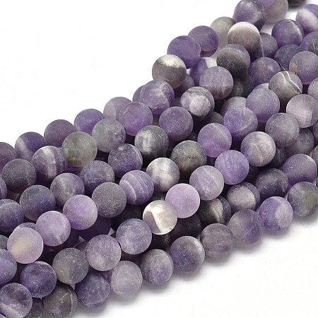Frosted Natural Amethyst Round Bead Strands G-L357-8mm-07-1