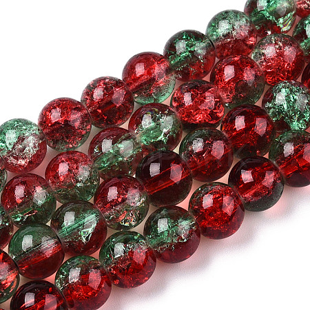 Two-Tone Crackle Baking Paint Transparent Glass Beads Strands CCG-T004-8mm-06-1