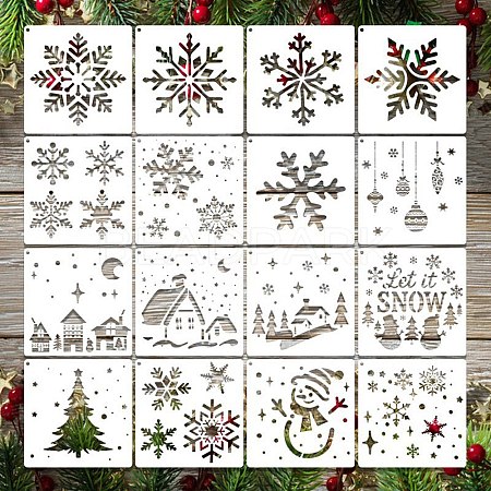 16Pcs Christmas PET Painting Stencils LS-DIY-D001-09-1