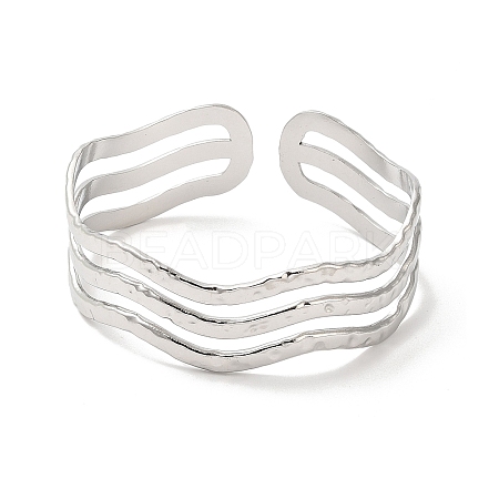 304 Stainless Steel Wave Open Cuff Bangles BJEW-L682-008P-1