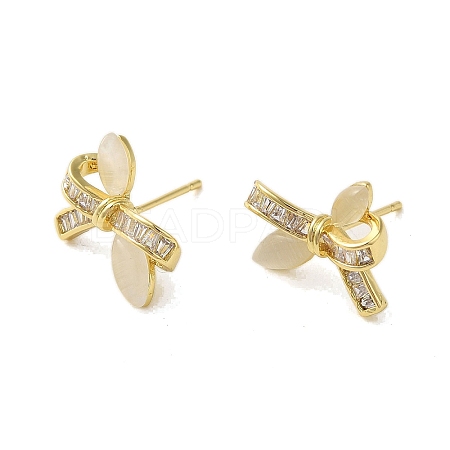 Brass Micro Pave Cubic Zirconia Earrings for Women EJEW-E306-01G-03-1