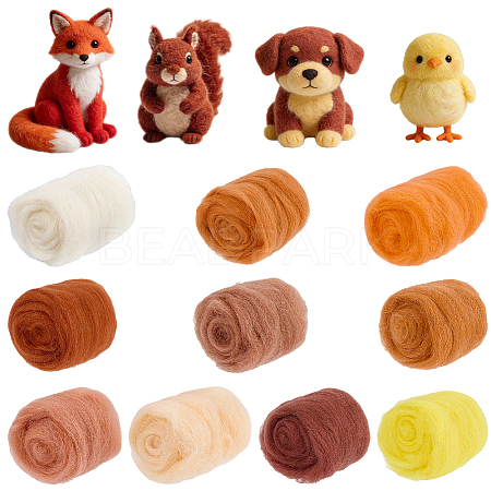50G 10 Colors Needle Felting Wool Roving DIY-CP0013-77C-1