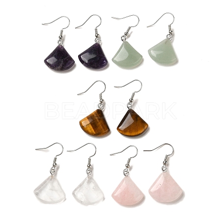 Natural Mixed Gemstone Fan Dangle Earrings EJEW-E296-03P-1
