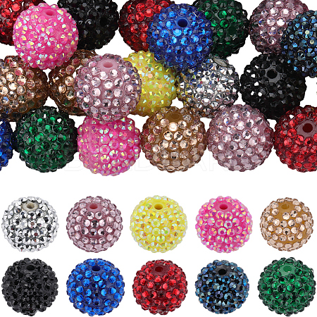 SUNNYCLUE 40Pcs 10 Style Round Resin Rhinestone Graduated Beads RESI-SC0003-01-1