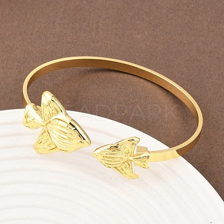 Marine Organism Brass Cuff Bangles for Women BJEW-D368-03O-G-1