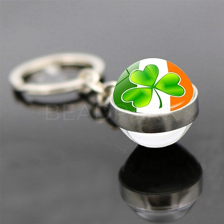 Saint Patrick's Day Glass Double-sided Ball Keychains PW-WG29681-12-1