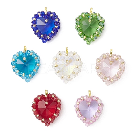 7Pcs 7 Colors Brass Glass Pendants PALLOY-MZ00981-1